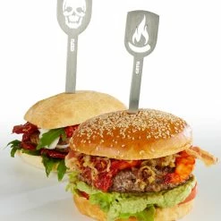 Neu 👍 Gefu Hamburger-Spieße Torro 2 Stk. Totenkopf/Flamme 😍